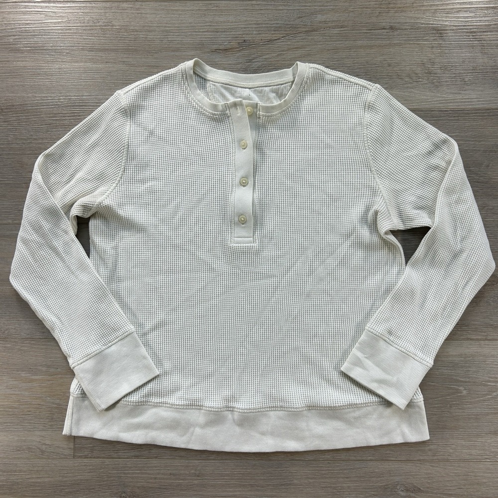 Everlane Large Women's Waffle Knit Henley Shirt Organic Cotton Thermal Off White
